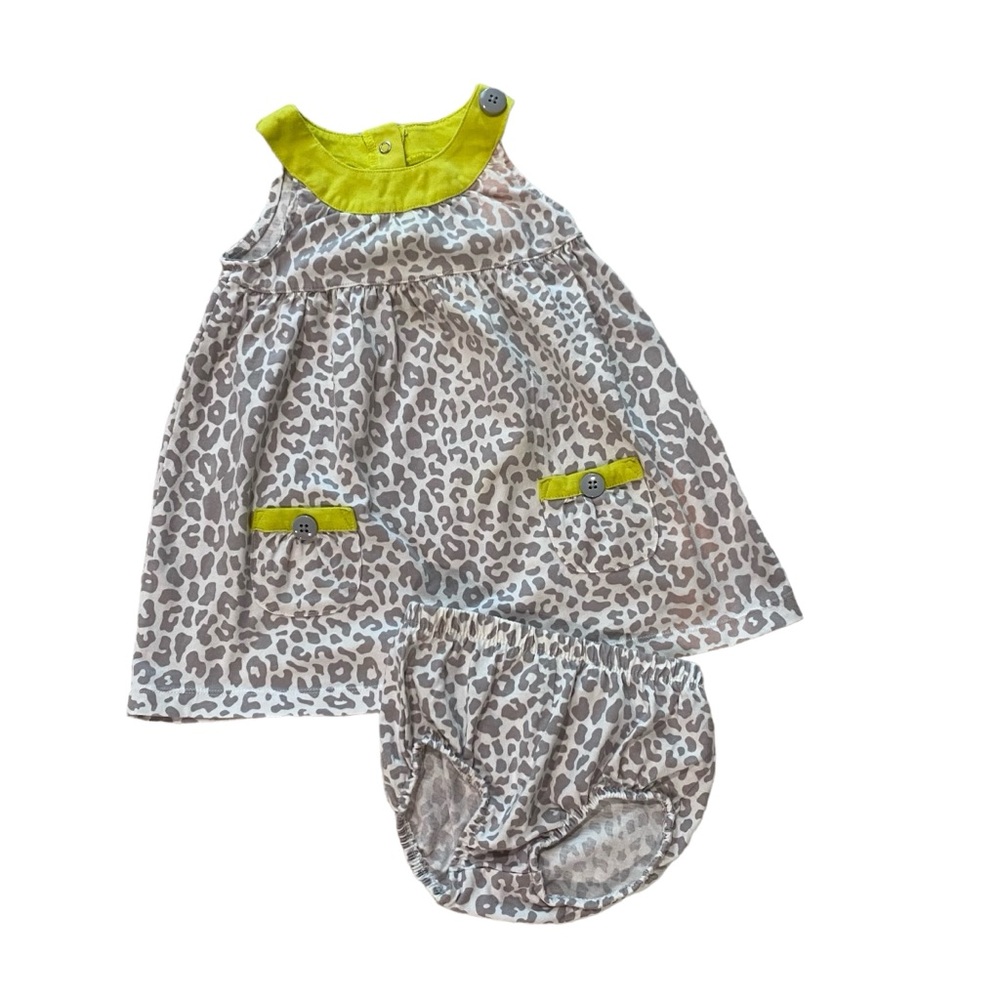 Girls | 24M| Carter’s| Gray Leopard Dress w/Bloomers | Accent Lime Green Buttons